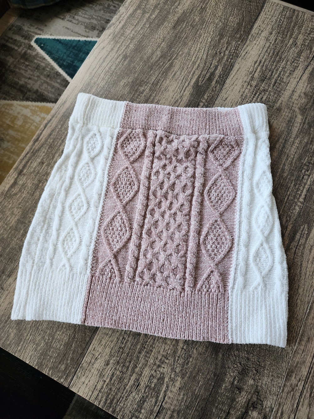 White Birch Ivory Beige Cable Knit Sweater Mini Skirt L
